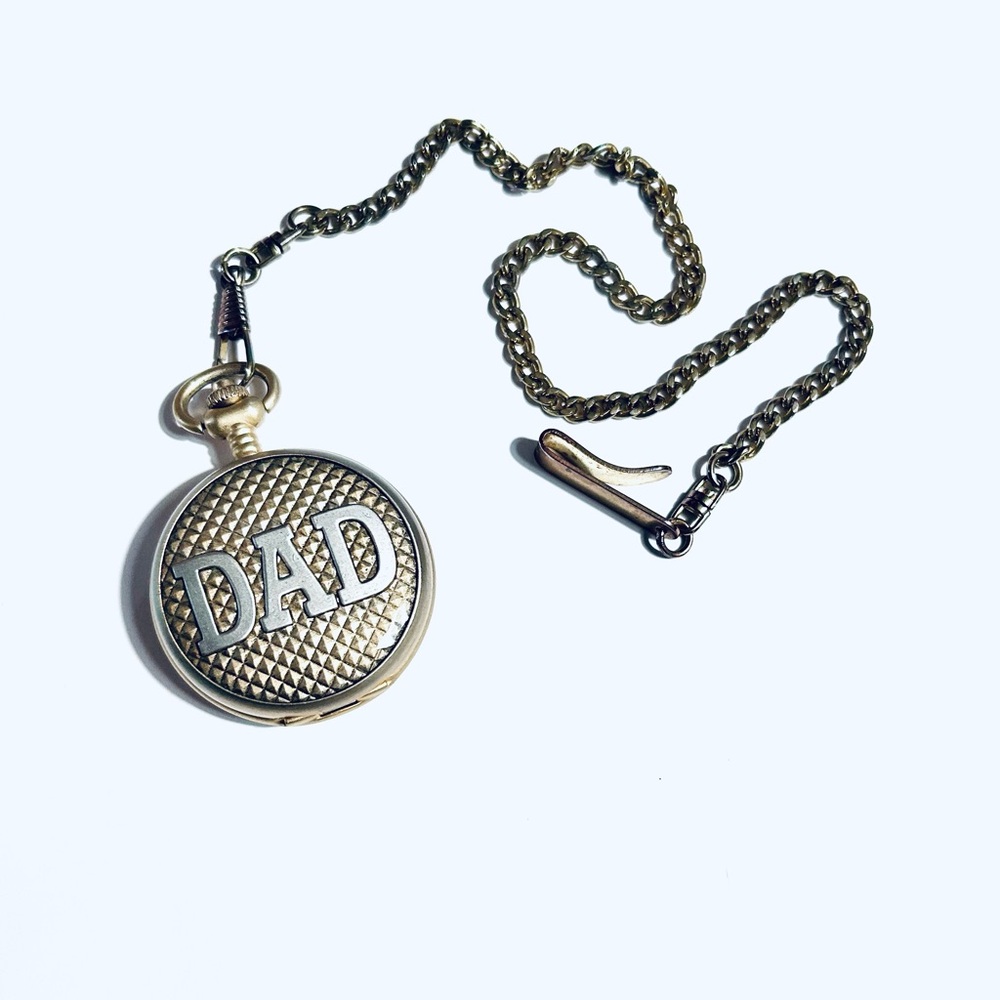Milan DAD Engraved Pocket Watch with Chain - Gold Tone